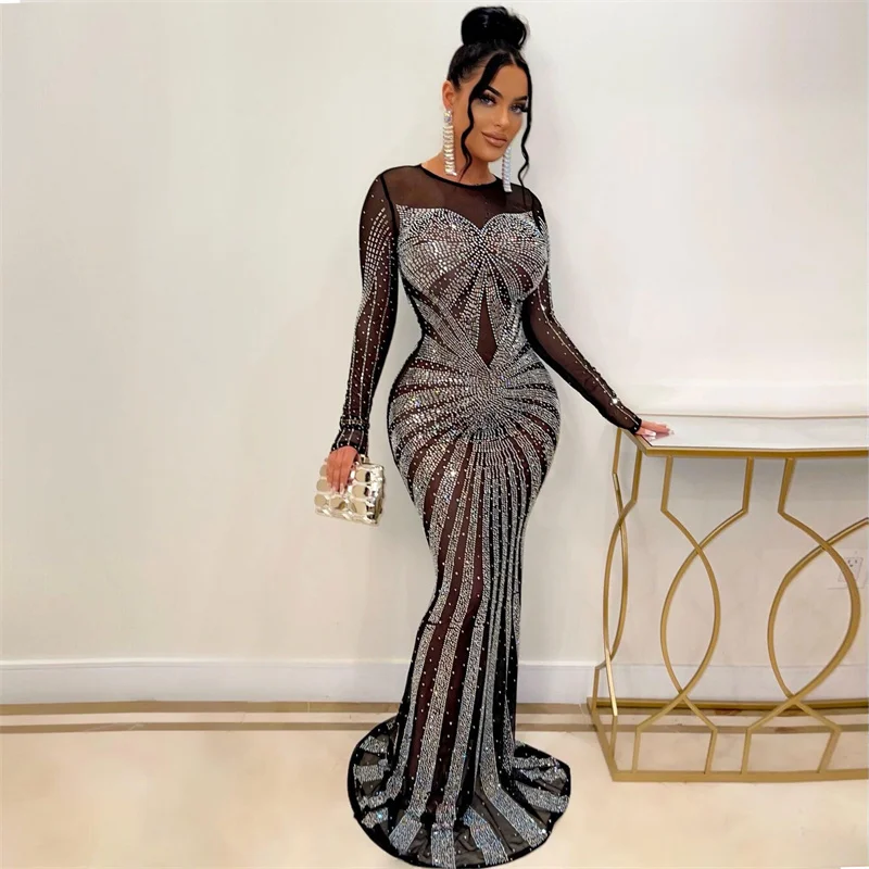 Sparkly Rhinestone Club Party Dress - فساتين سهرة مثيرة بحورية البحر مرصعة