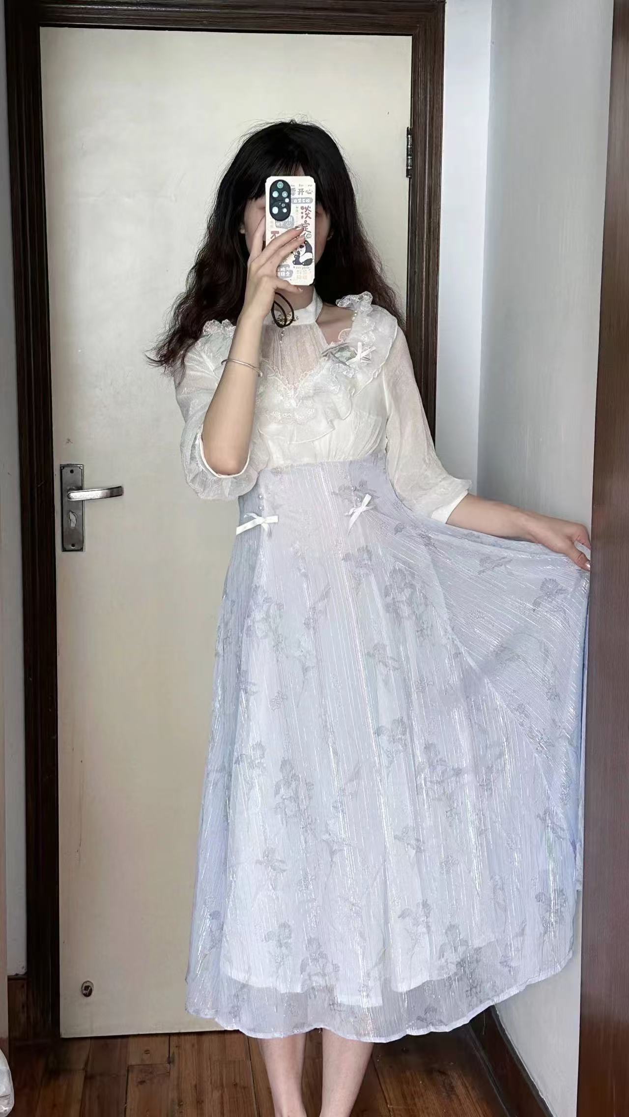 French Vintage Floral Midi Dress - فستان نسائي بقطعة واحدة بنقشة زهور
