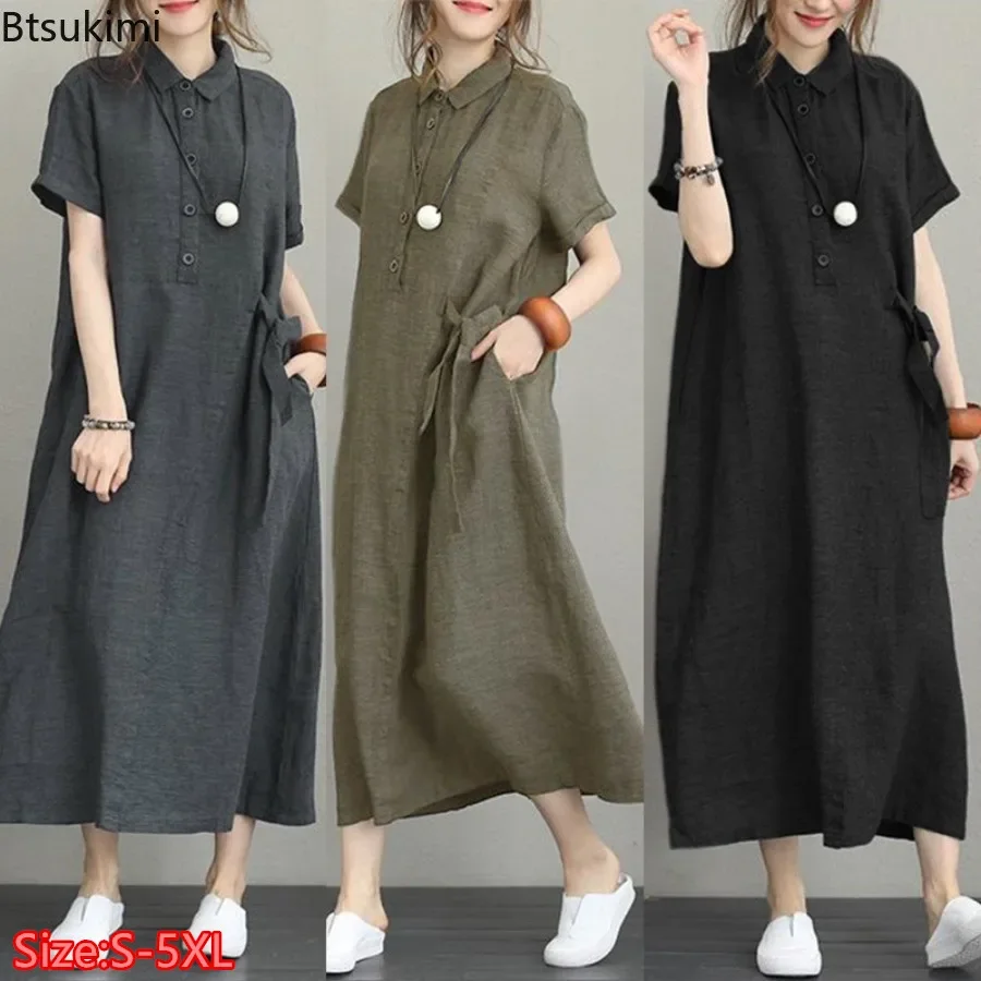 Casual Loose Linen Shirt Dress - فستان صيفي 2026 بسيط بتصميم عتيق