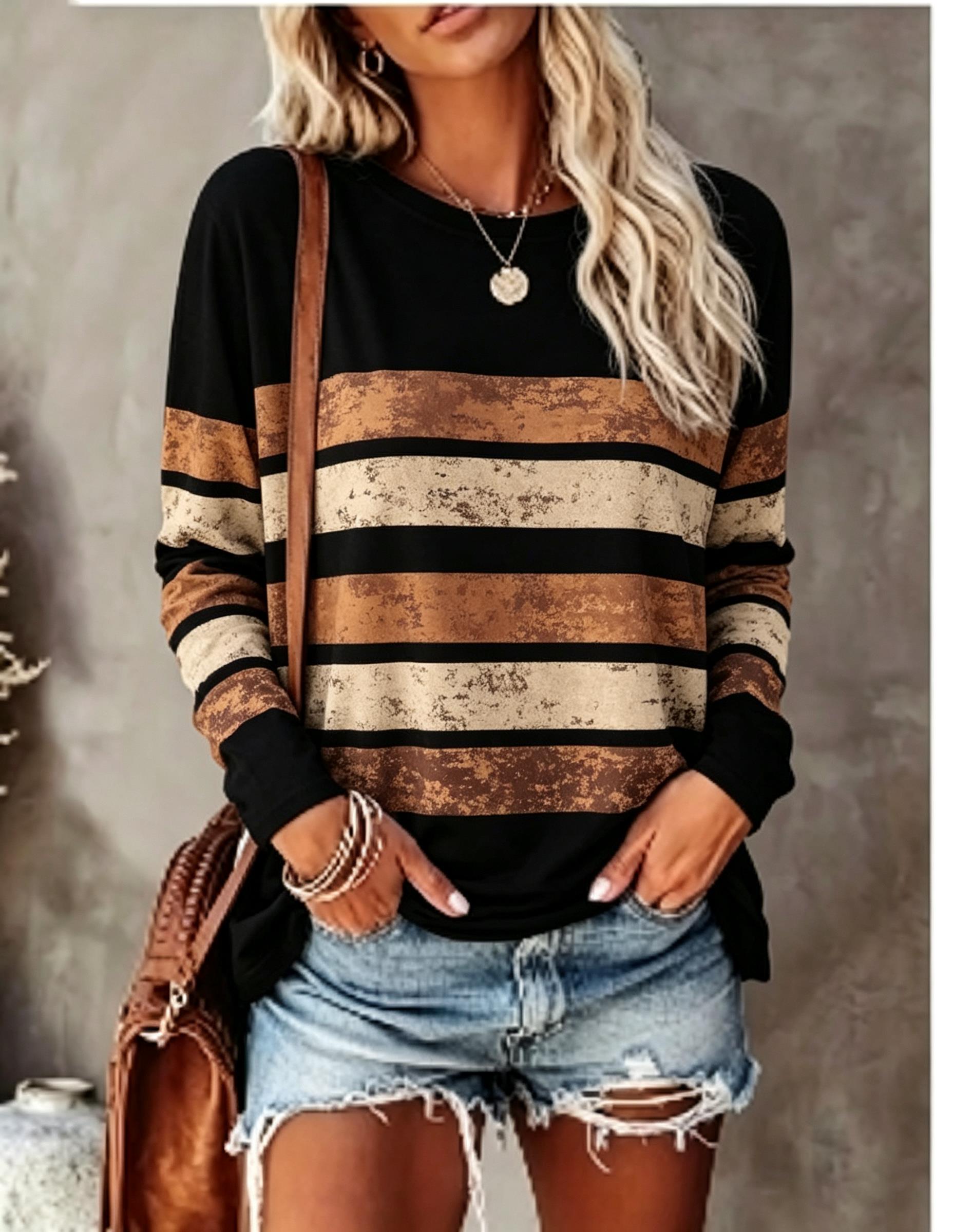 Blouses - تيشيرت نسائي بأكمام طويلة، بتصميم عتيق