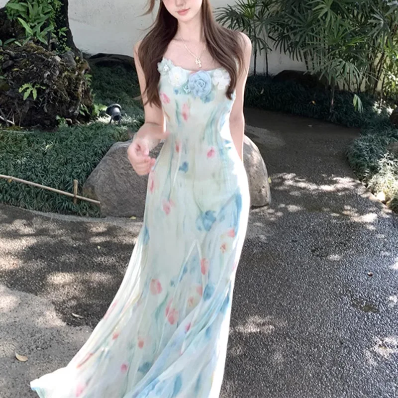 French Vintage Floral Midi Dress - فستان كاواي سويت Y2k ياباني ميدي