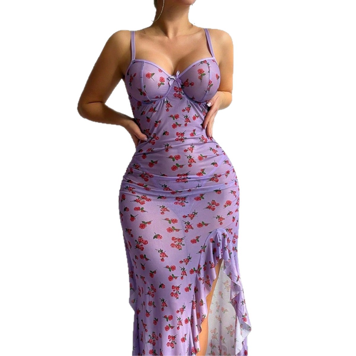 Sexy Mesh Sheer Bodycon Dress - فستان شبكي شفاف مقاس كبير، ملابس