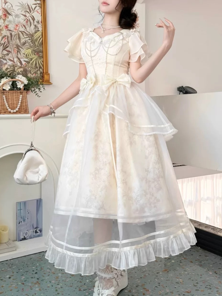 فستان بتصميم فيونكة عتيقة على  - مراجعة French Vintage Floral Midi Dress وسعره