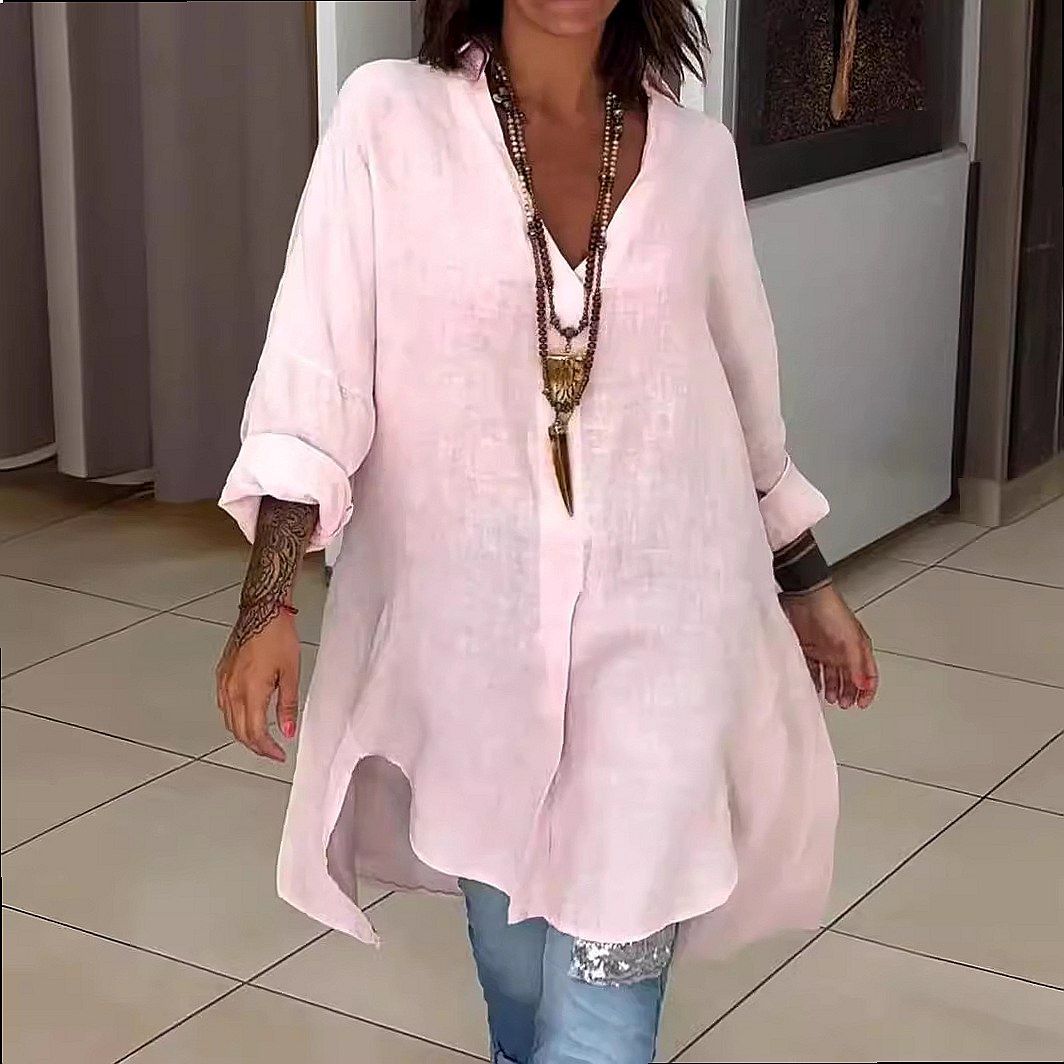 فستان قميص نسائي من الكتان، بل - مراجعة Casual Loose Linen Shirt Dress وسعره