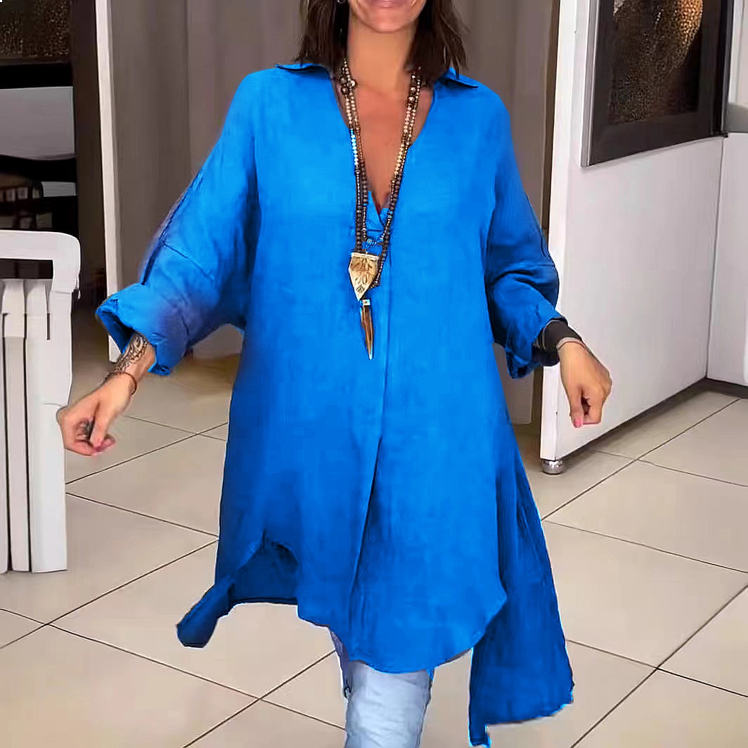 فستان قميص نسائي من الكتان، بل - مراجعة Casual Loose Linen Shirt Dress وسعره