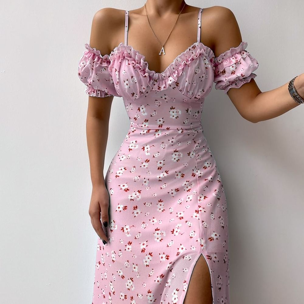 فستان صيفي نسائي بنقشة الزهور، - مراجعة French Vintage Floral Midi Dress وسعره