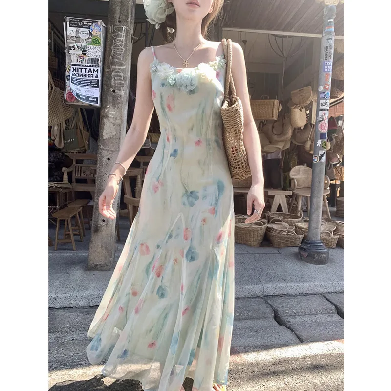 فستان كاواي سويت Y2k ياباني مي - مراجعة French Vintage Floral Midi Dress وسعره