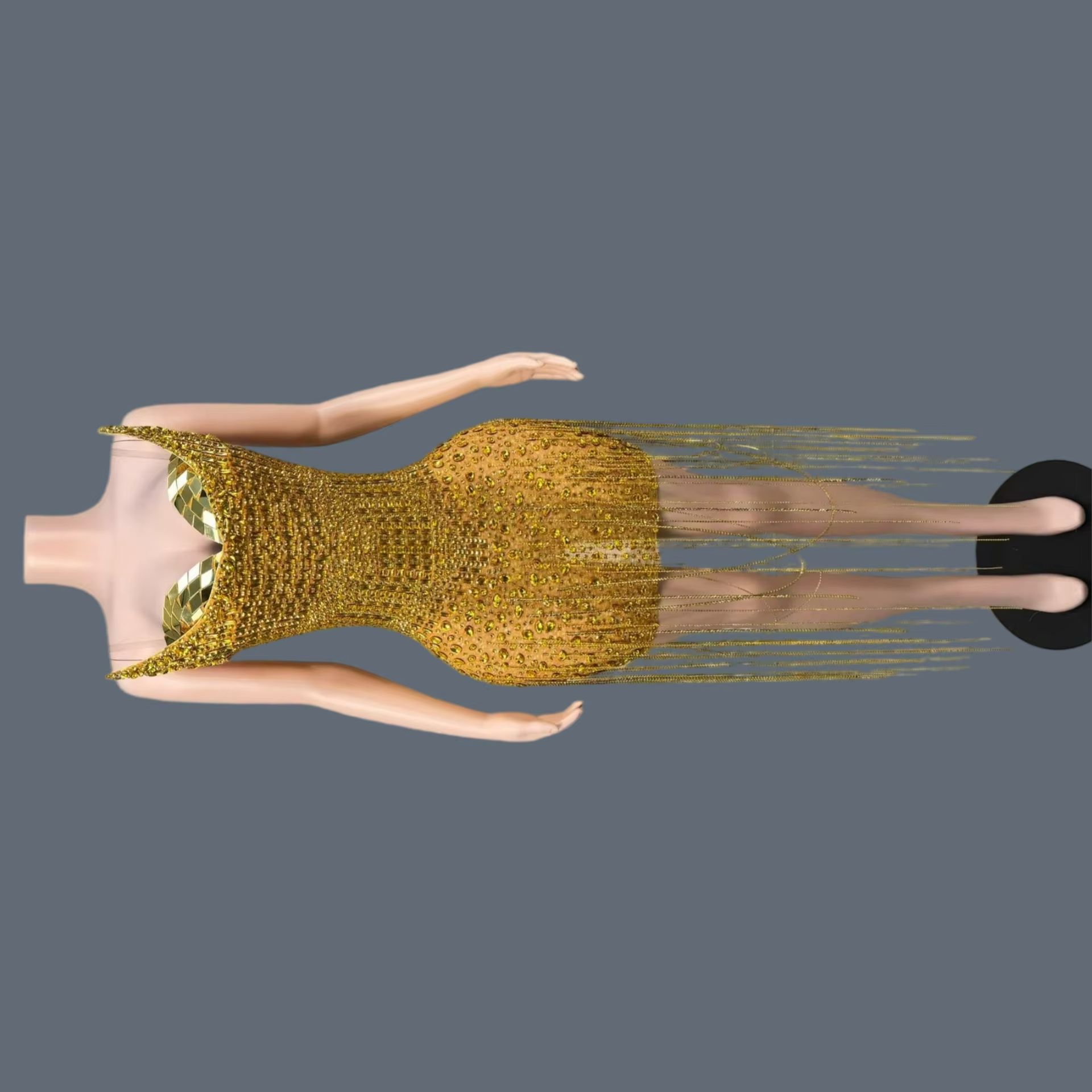 فستان كوكتيل فاخر ذهبي لحفلات  - مراجعة Sparkly Rhinestone Club Party Dress وسعره