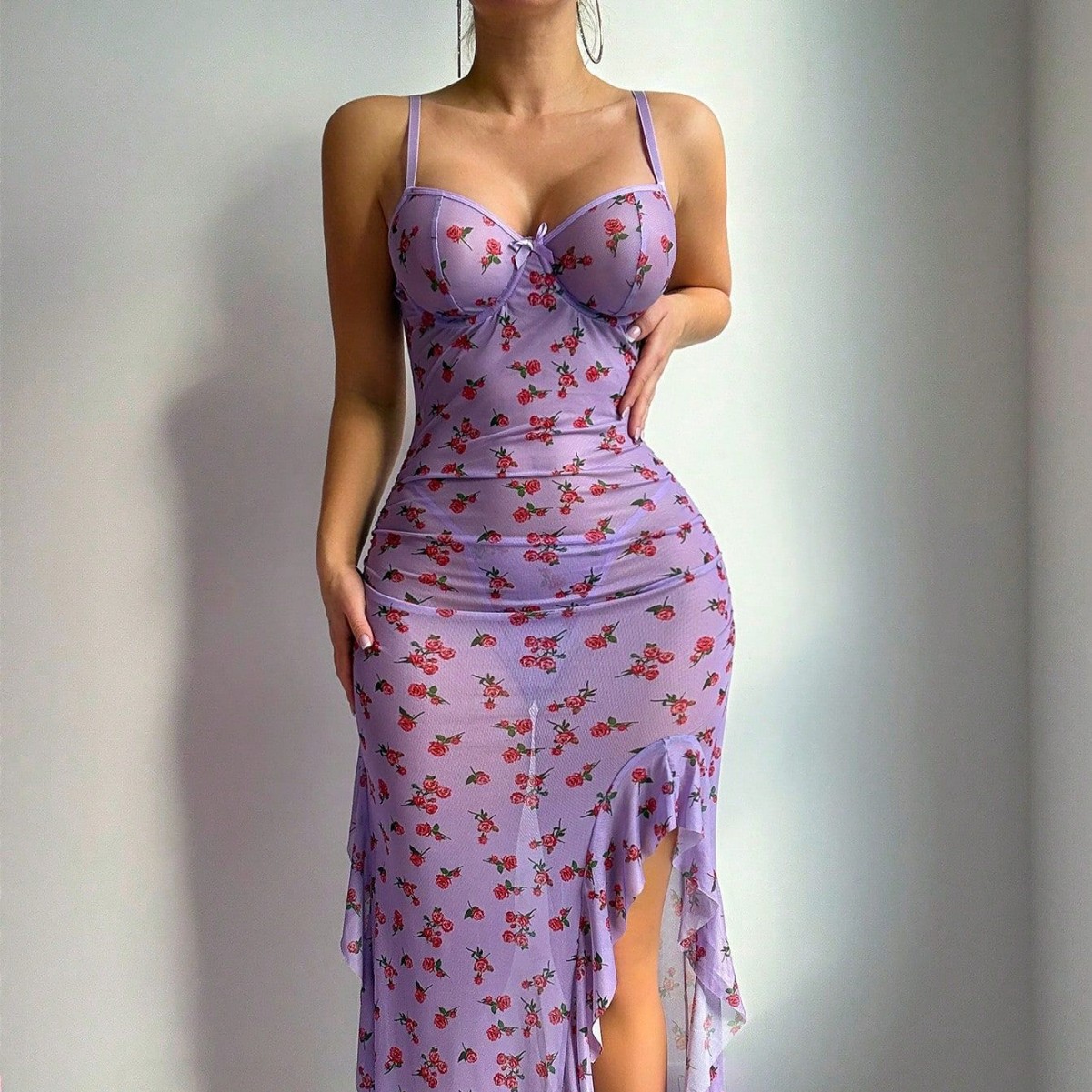 فستان شبكي شفاف مقاس كبير، ملا - مراجعة Sexy Mesh Sheer Bodycon Dress وسعره