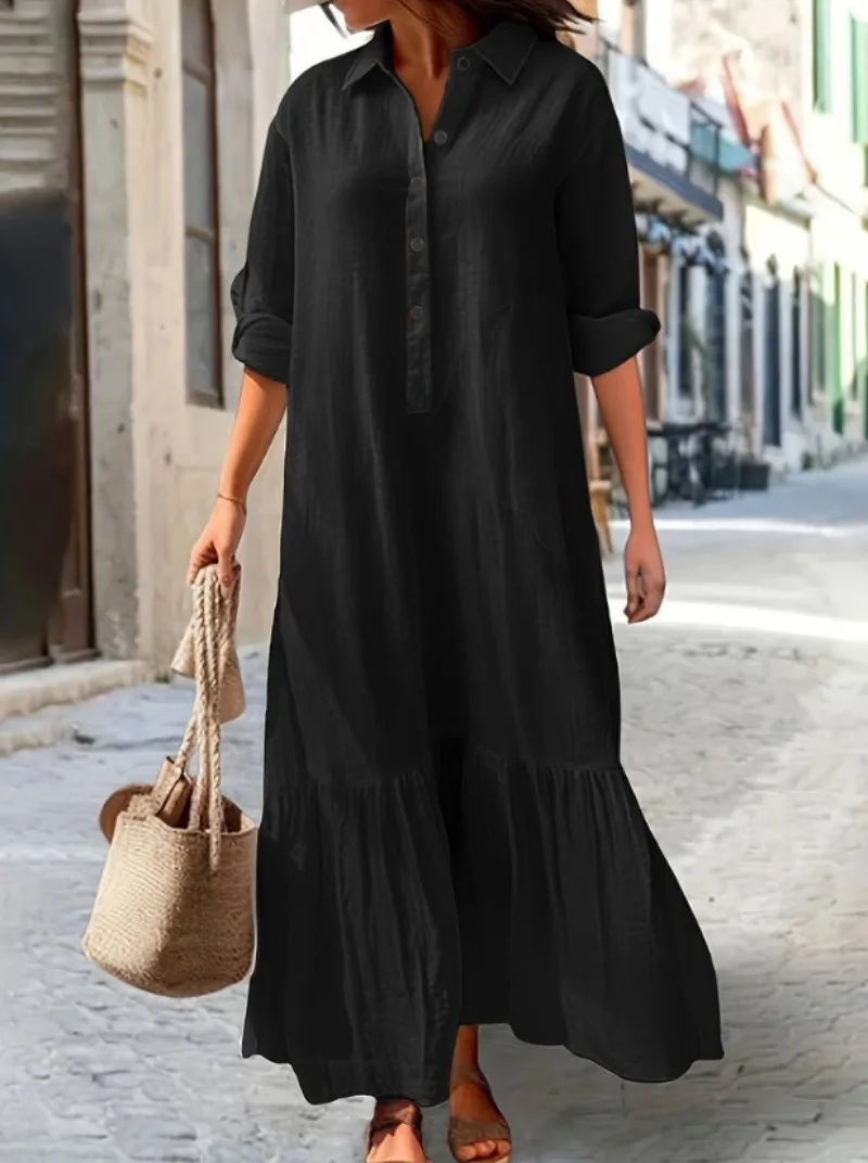 فستان نسائي كاجوال بأكمام طويل - مراجعة Casual Loose Linen Shirt Dress وسعره