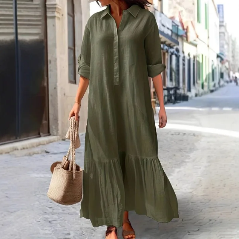فستان نسائي كاجوال بأكمام طويل - مراجعة Casual Loose Linen Shirt Dress وسعره