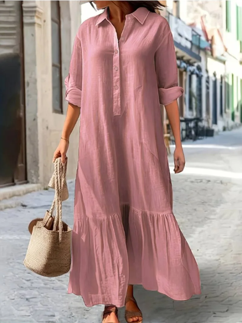 فستان نسائي كاجوال بأكمام طويل - مراجعة Casual Loose Linen Shirt Dress وسعره