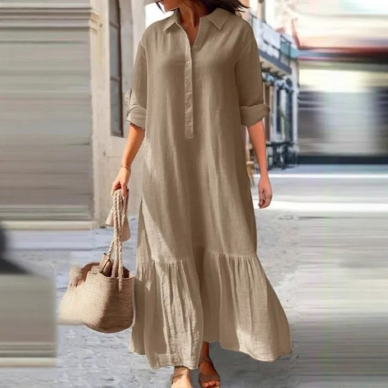 فستان نسائي كاجوال بأكمام طويل - مراجعة Casual Loose Linen Shirt Dress وسعره